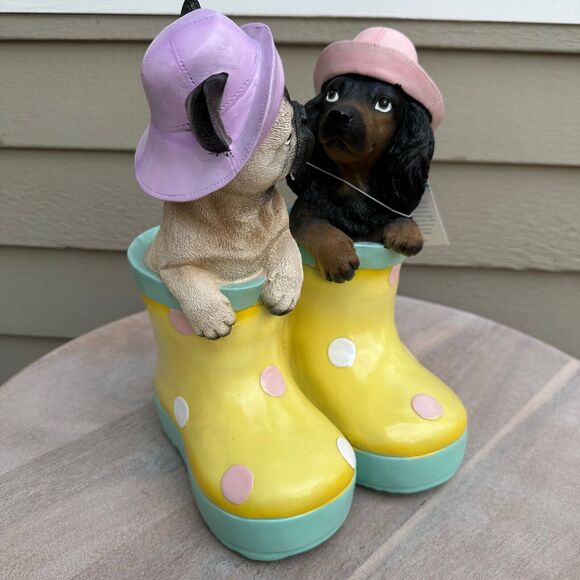 Dachshund & Pug In Rainboots Humane Society Figure Spring Dog Statue - Picture 7 of 12